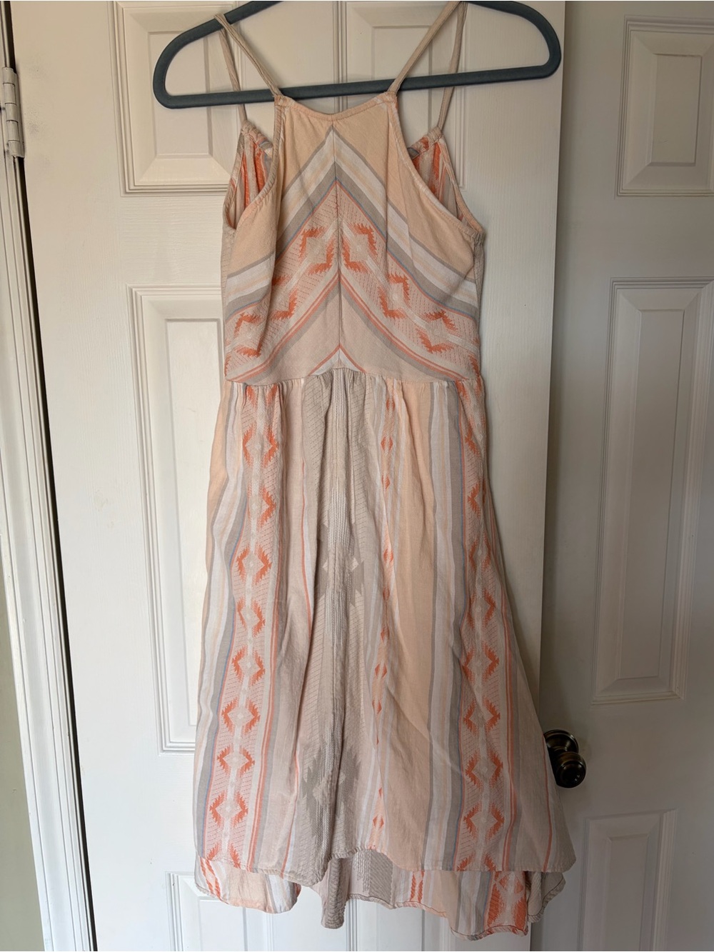 O'Neill Uli Dress with Tie Back Blush Pink, Grey and Cream High-Low Hemline - Picture 2 of 7